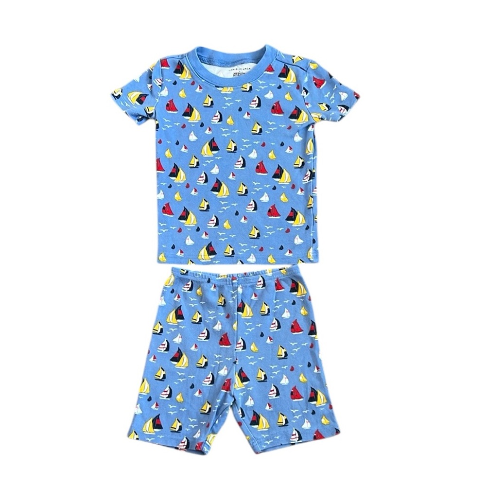 Janie and Jack Blue and Red Pajama Sets with Whimsical sail boats